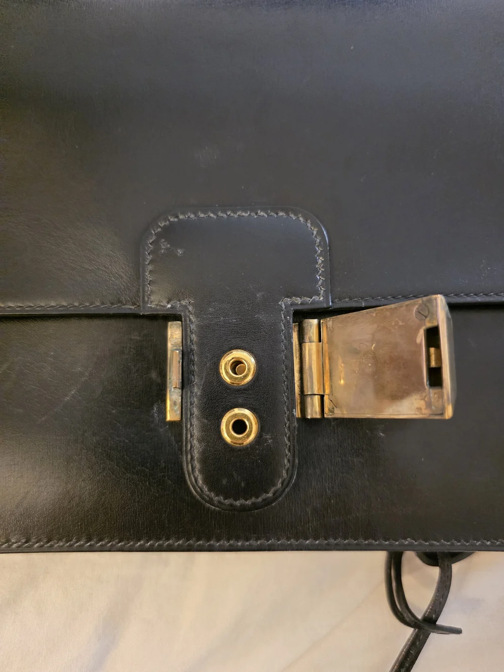 Authentic Hermès Black Leather Clutch Pouchette With Strap And Sack